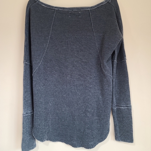Lucky Brand Distressed Long Sleeve Wide Neck Top - Picture 2 of 4